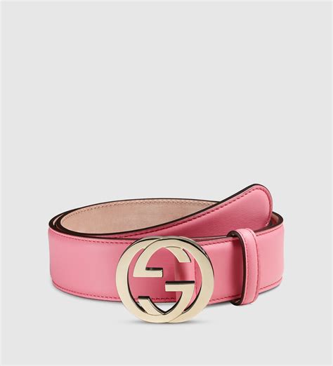 GG belt with Interlocking G buckle in light pink leather 